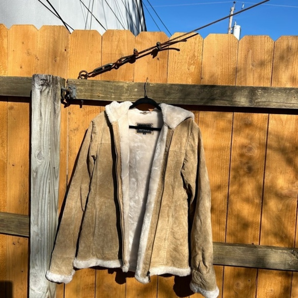 Adler Collection leather coat suede faux fur‎ lined warm petite medium winter